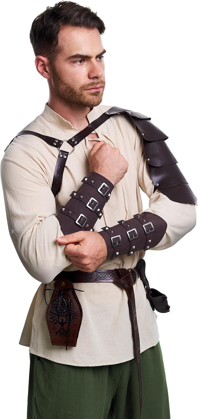 8 Pcs Men's Renaissance Costume Halloween Medieval Pirate Shirt Pant Viking Costume Accessories Set