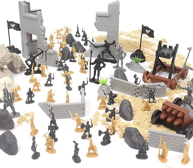 OTONOPI Toy Soldiers Medieval Plastic Knight Action Figure Castle Playset Classic Army Men Military Toys Mini Ancient Soldiers Warriors 250PCS with Carrying Bags