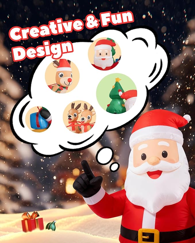 12 FT Christmas Inflatable Santa Sleigh with 5 Reindeer Outdoor Decoration, Blow Up Yard Decor with Bright LED Lights, Santa Claus Xmas Decor for Garden Lawn Backyard