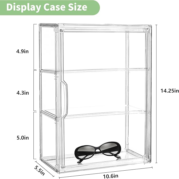 Acrylic Display Case for Collectibles 3 Tier Figure Display Case with 2 Movable Plates Clear Display Cases for Figures with Magnetic Door Tall Display Box, 1 Pack