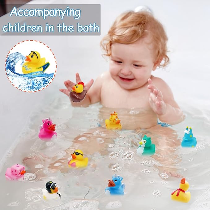 50Pcs Rubber Ducks,Random Assortment Rubber Ducks in Bulk & 2 Inch Mini Ducks for Kids Baby Bath Shower Games,Ducks for Jeeps,Birthday Gifts and Decorations