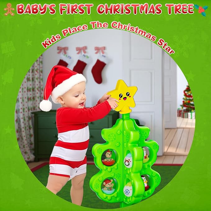 Montessori Inspired Christmas Activity Tree for Toddlers 1.5-3 Years - Sensory Toy with Roly Poly & DIY Train Track, Kids Interactive Holiday Tree Toy Set, Educational for Boys and Girls