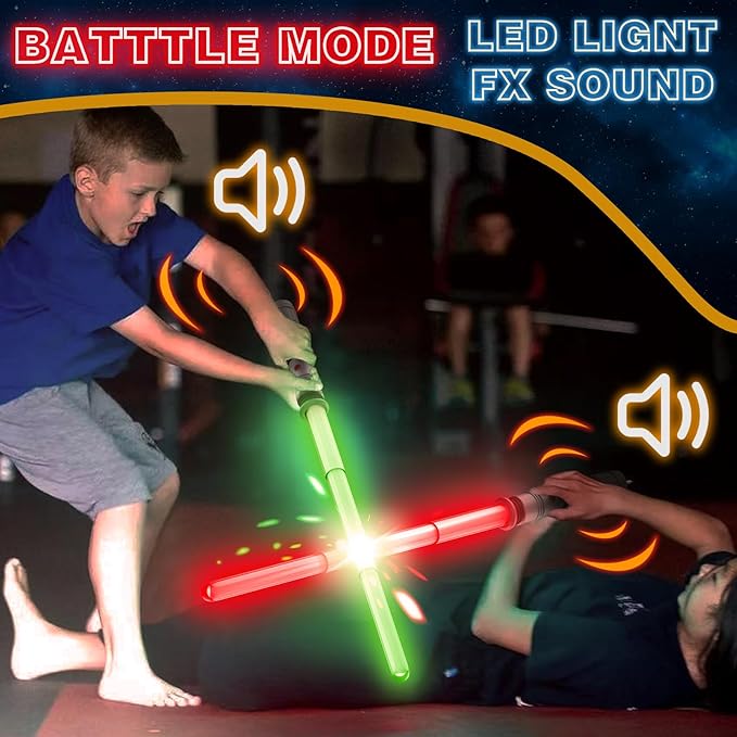 4 Pack of 4 Color Light up Sword Saber with FX Sounds(Motion-Sensitive) and Retractable Handle, Glowing in The Dark Dueling Sword for Kid Adult, Galaxy War Party, Birthday, Halloween Cosplay