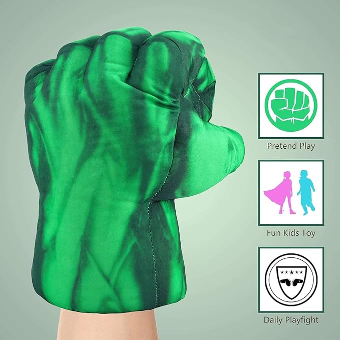 PROVAINT Superhero Gloves Toy Fists for Kids – Soft Plush Costume Accessories for Pretend Play, Cosplay, Dress Up – Boys & Girls Gift for Christmas, Halloween, Birthday (1 Pair, Green)