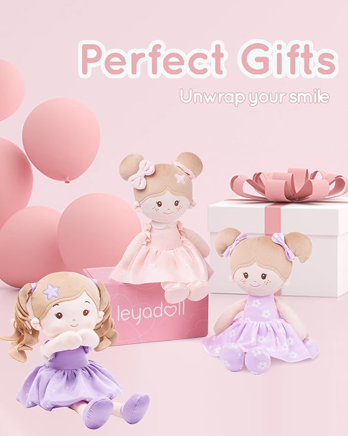 Soft Baby Doll Toys (16''), My First Baby Rag Doll for 1 Year-Old Girl Birthday Gift, Christmas Plush Toys Gift for Toddler Kids Infants -Starlet Purple