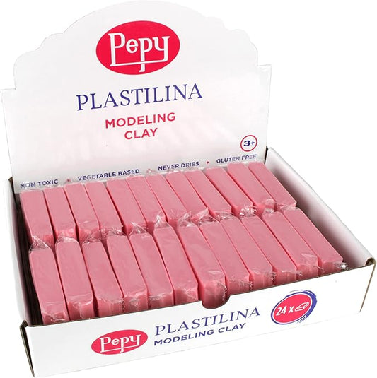Pepy Plastilina Reusable and Non-Drying Modeling Clay; Set of 24 Bars, 1.4 Ounce Each, Perfect for Arts and Crafts Projects, Pink