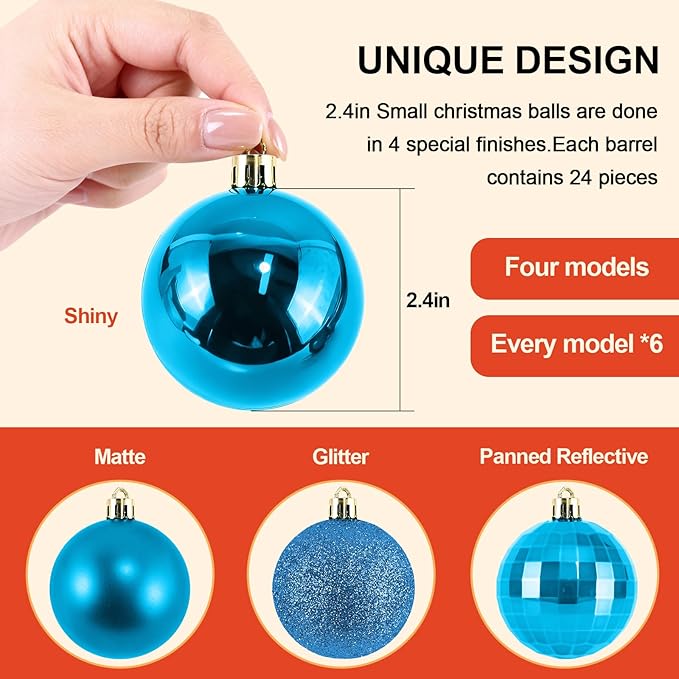 2.36" Christmas Balls Christmas Tree Ornaments Shatterproof Plastic Holiday Ornament Festival Hanging Ball Holiday Decorations Set of 24pcs