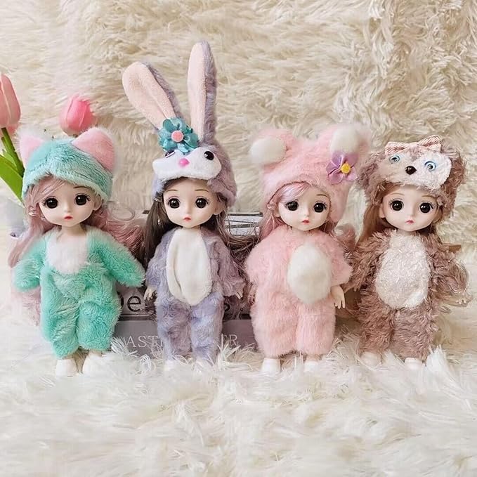 4 Pcs 6 Inch Princess Girl Mini Cute Dolls, Sister Small Princess, Miniature Little Girl for 3+ Year Old Girls