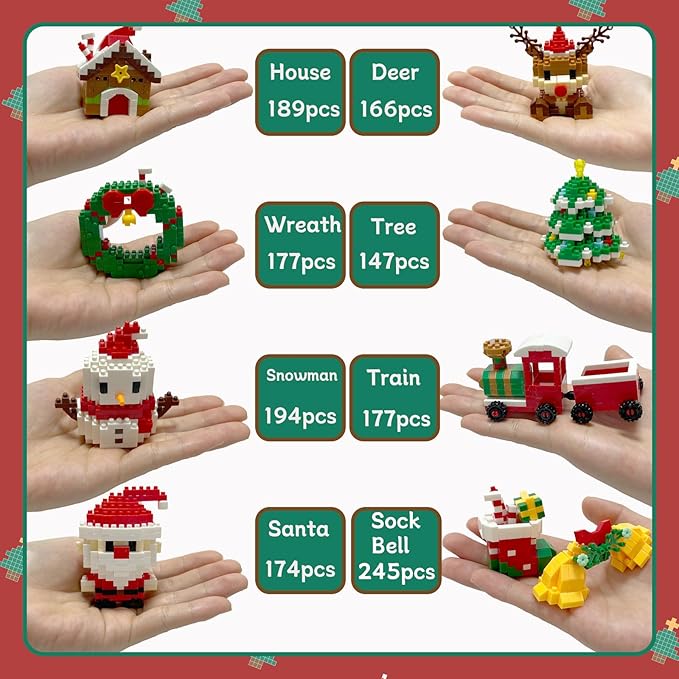 8 Pack Mini Christmas Building Blocks Toys, Classroom Prizes Birthday Gifts, Christmas Stocking Stuffers for Kids Boys Girls Age 6-12+