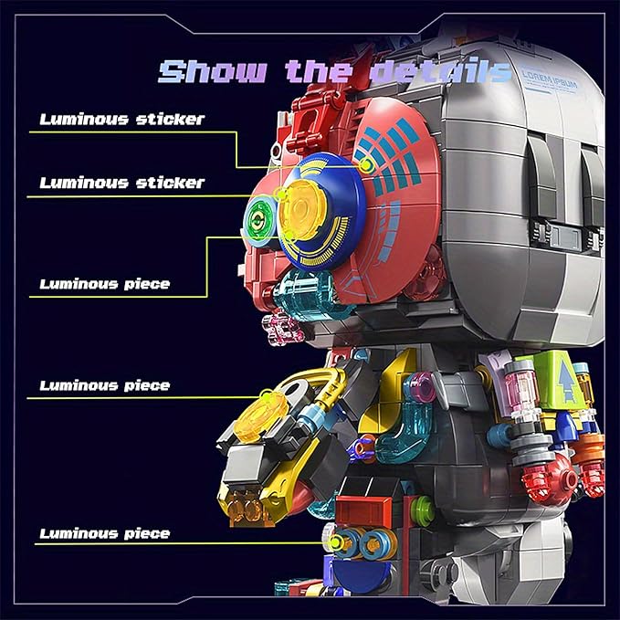 Mechanical Rabbit Building Set - Punk Style Animal Collection Toy Robot Bunny Sets with LED Light Neon Style Collectible Building Toy Home Decor Gift for Boys Girls Adults Teens Kids Ages 12+, 1377PCS