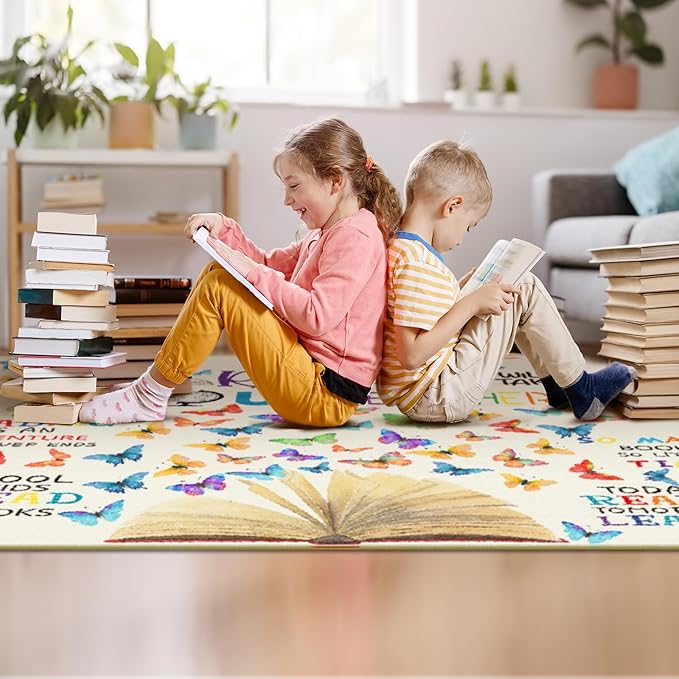 5 x 3.3 ft Large Classroom Rug Elementary Reading Educational Area Rug Kids Room Children Classroom Carpet Playroom Learning Colorful Square School Decor Seating Carpet 7 Seats