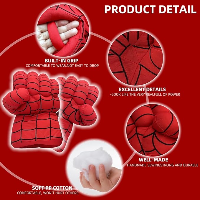 Superhero Gloves Cosplay, Costumes Gloves, Boxing Gloves,Superhero Toys Big Soft Plush Gloves Pair for Boys, Birthday,Gift