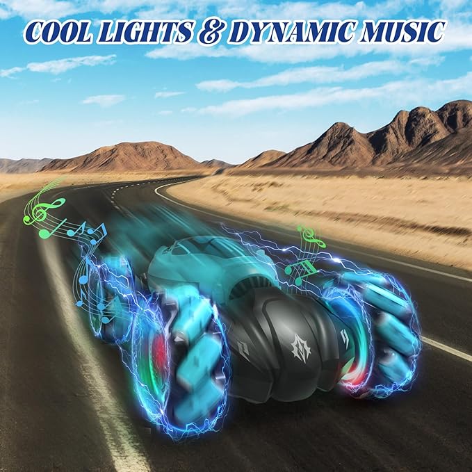 Minetom Remote Control Car, Gesture Sensing RC Stunt Car for Kids 6-12, Toy Cars for Boys & Girls with Light Music Double Sided Flip 360° Rotate Off-Road, Birthday for Kids 6 7 9 10 12