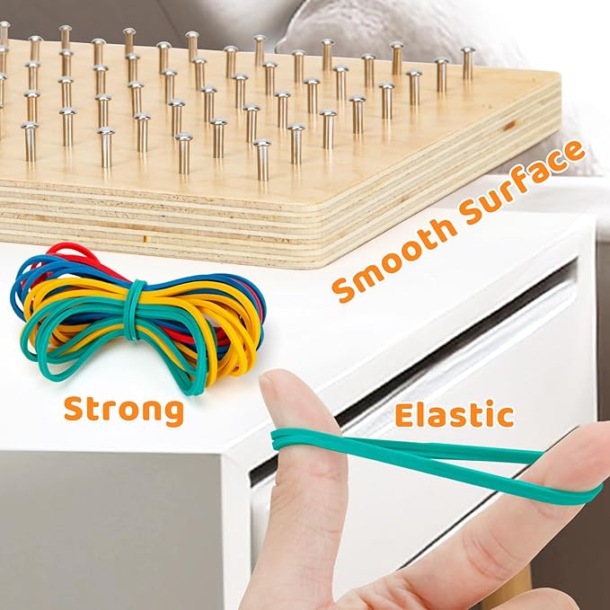2Pack Wooden Geoboard,Montessori Toy,Graphical Mathematical Education Toy for Kids with Pattern Cards and Rubber Bands to Figures and Shapes, Brain Teaser STEM Toy Geo Board.