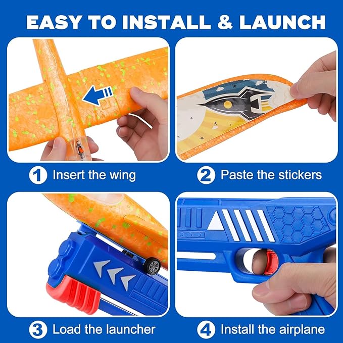 3 Pack Foam Airplane Launcher Toys, 12.6" Led Glider Catapult Plane Boy Toys, Easter Gifts for Kids, Outdoor Sport Flying Toys for Kids Birthday Gifts for 4 5 6 7 8 9 10 11 12 Year Old Boys Girls