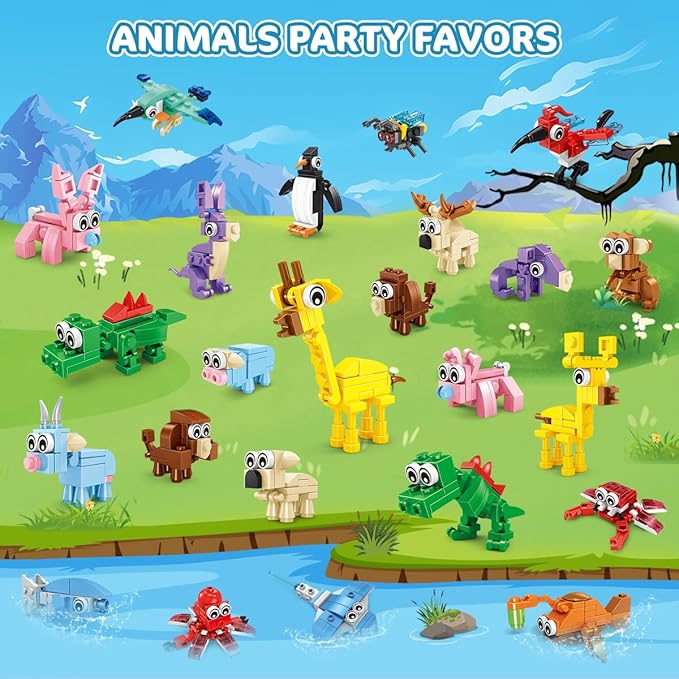 30 Packs Animal Party Favors for Kids, 810 PCS Mini Animal Building Block Toy Set for Goodie Bag Fillers Classroom Prizes Easter Birthday Children's Day for Boys Girls Student Ages 6+