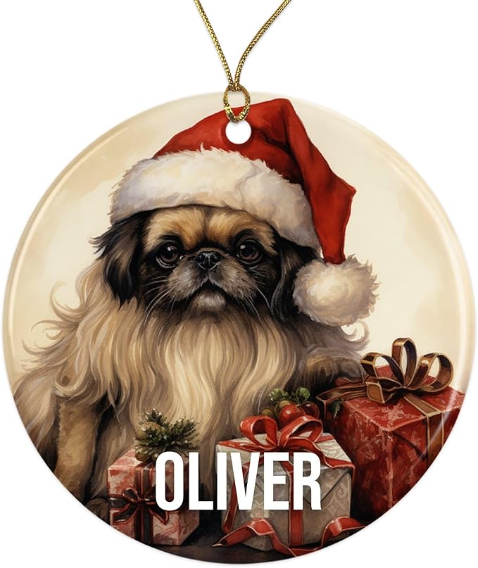 Pekingese Personalized Dog Ornament - Pet Ornament for Christmas Tree - 3" Round Ceramic - Printed in USA - Choose from 200 Breeds - Dog Mom & Dad - Xmas Decoration DOG0156