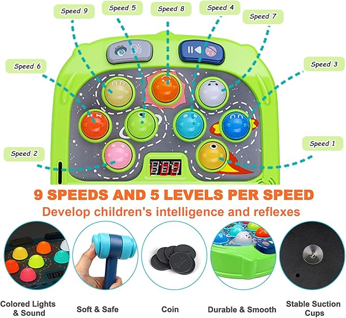 Hammer Mole Game for Toddler, Toys for 3-12 Year Old Boys and Girls, Whack Game for Kids,Gifts for 3 4 5 6+ Year Old Boys, Interactive Educational Toys with Sound and Light, PK Mode with 2 Hammers
