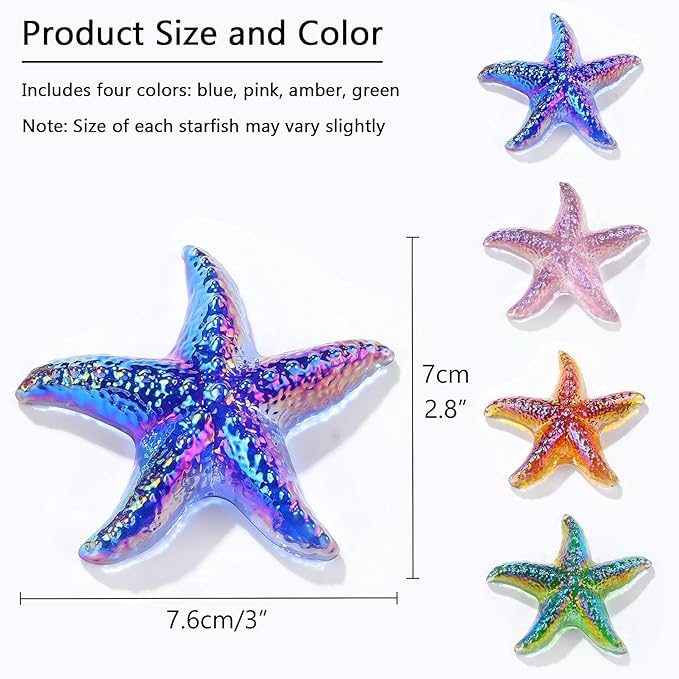 Movdyka 4pcs Starfish Crystal Figurine Desk Decor Handmade Blown Glass Sea Star Beach Themed Animals Ornaments Collectible Crafts Sea Glass Gifts