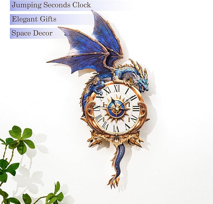 3D Puzzles for Adults Clock-Blue Dragon Design Model Kit-Mechanical DIY Pendulum Clock with Roman Numerals-Desk Home Office Decor Personalized Gift for DIY Lovers