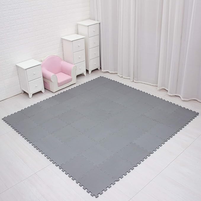 meiqicool Foam Play Mat Thick Soft EVA Interlocking Foam Floor Mats Children Yoga Exercise Multi Jigsaw Puzzle Blocking Board Kids Playmats Play Grey 18 Piece L