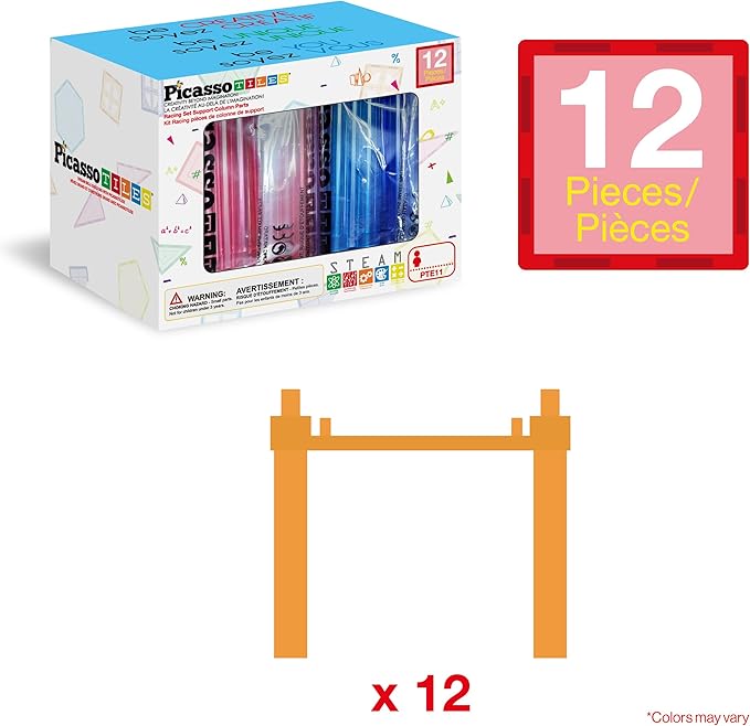 12 Piece Support Column Expansion Supporting Pack for Magnetic Race CarTrack Magnet Tile Building Block Construction Kit Education Toy Boys Girls STEM Puzzle Toy Kids Boy Girl Toddler 3+ PicassoTiles