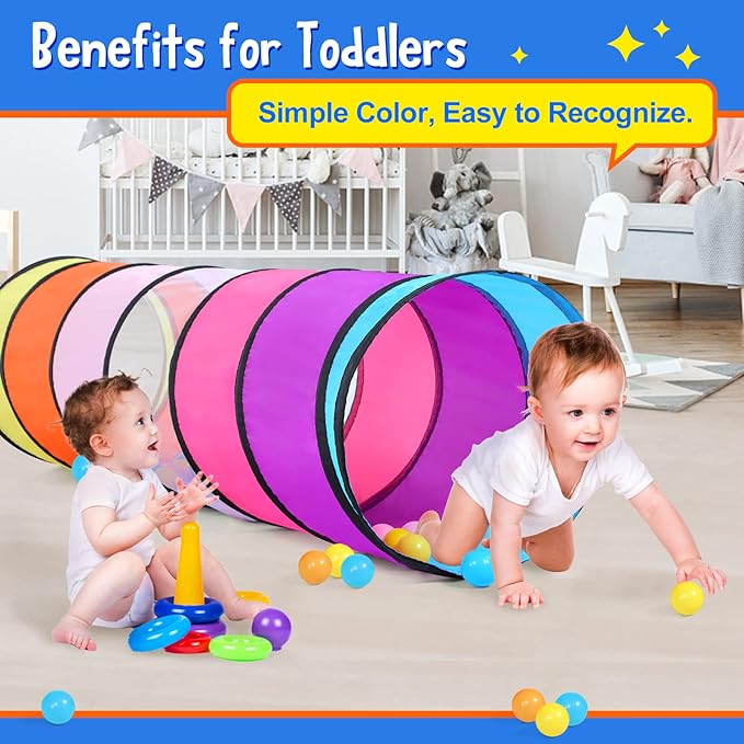 SweHouse Colorful Play Tent Tunnel for Babies, Toddlers, Kids - with Mesh Windows, Indoor Outdoor Pop Up Tunnel Toy Gift