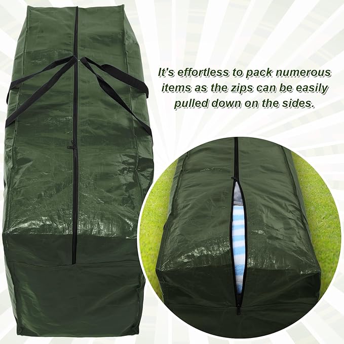Windyun 4 Pack 69 Gallon Extra Large Storage Bag XXL Moving Bag with Zipper Handle Heavy Duty Jumbo Big Tote Box for Halloween Skeleton 4-12 Feet Christmas Tree Storage College Dorm Cloth (Army Green)