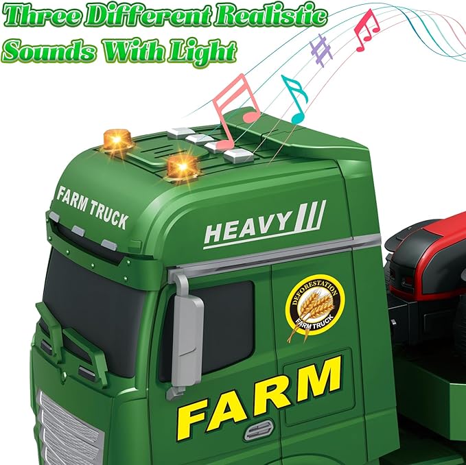 3-in-1 Farm Truck Toys for Kids Ages 3-6 - Inertia Semi Trailer with Tractor & Farm Vehicle, Light and Sound Play Set