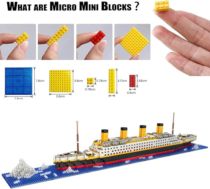 Titanic Model Micro Mini Blocks Set, 1860pcs 3D Titanic Ship Model, DIY Brick Ideal Gift for Adults and Kids