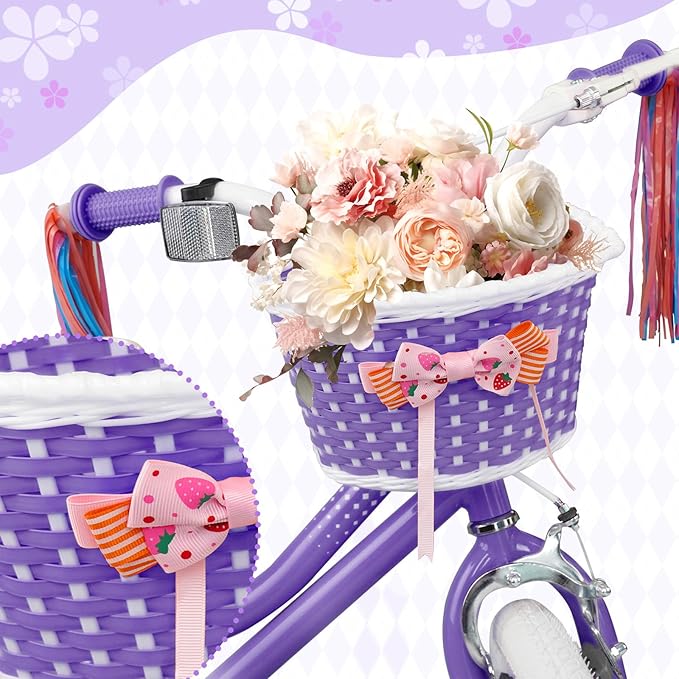 KORIMEFA Girls Bikes Ages 2-4 4-6 6-8 with Training Wheels 12 14 16 Inch, Little Small Kids Princess Toddler Bicycle with Streamers, Pedal Bike with Basket and Doll Seat, Coaster Brake, Birthday Gift