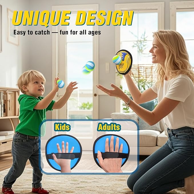 Toss and Catch Ball Game Set – Outdoor Toys for Kids, Toddler Yard & Beach Games, Sticky Ball and Glove Toy, Birthday Gift for Boys Girls Ages 3 4 5 6 7 8 9 10 (Upgraded Version)