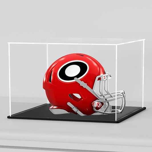 Acrylic Box with Matt Black Base, Simple Self-Assembly Clear Acrylic Display Case, 7.5x5.5x5.5 inch Showcase with Lid for Mini Football Helmet