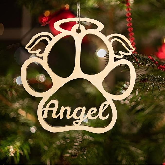Personalized Dog Cat Paw Ornament Christmas, Custom Pet's Name Ornament, Customized Wooden Dog Paw Wings Ornaments for Christmas Tree