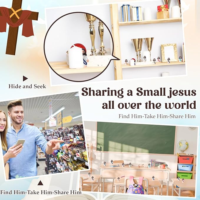 Bememo 25 Pcs Little Jesus Figures Original Design Jesus Love You Mini Rubber Toys to Hide and Seek Religious Party Favors Sunday School Baptism Gifts(Christian Colors)