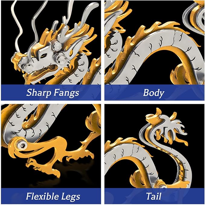 3D Metal Puzzles for Adults, Adult Metal Puzzle Model Kits, Gold Dragon Mechanical 3D Puzzle Stainless for Adults DIY Gifts for Men Women Home Decor Art Craft Gifts Toys(Zodiac Sign).