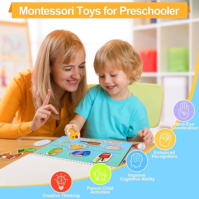 Childrens Books - Sticker Book for Toddlers 2-4 Years Pre-Assembled, Home Scenes Educational Toy - Montessori Inspired, Easy Travel, Reusable Stickers, Toys for 2-3 Year Old Girls Boys