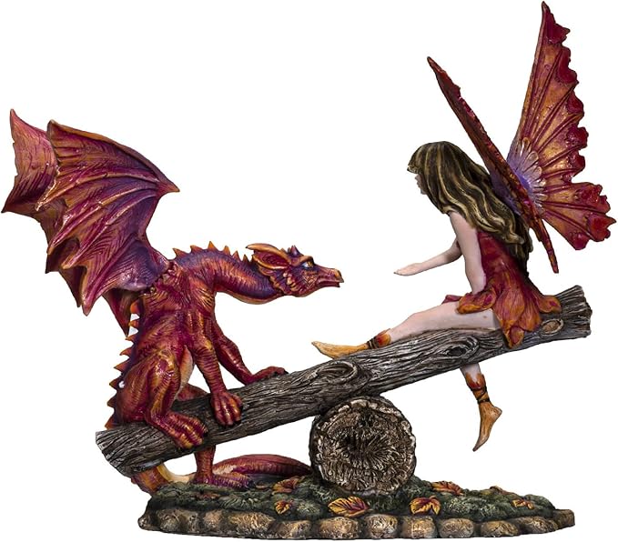 Pacific Giftware FairyTate Fairy Red Dragon on The Seesaw Decorative Resin Collectible Figurine Statue
