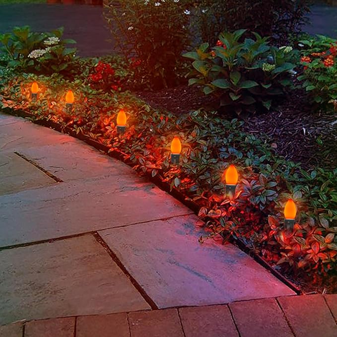 GOOTHY C7 LED Outdoor Halloween Lights 25Ft Orange Halloween Decoration String Lights with 27 Shatterproof Orange LED Bulbs, Hanging Outdoor Patio Lights for Christmas Party Patio Wedding Holiday