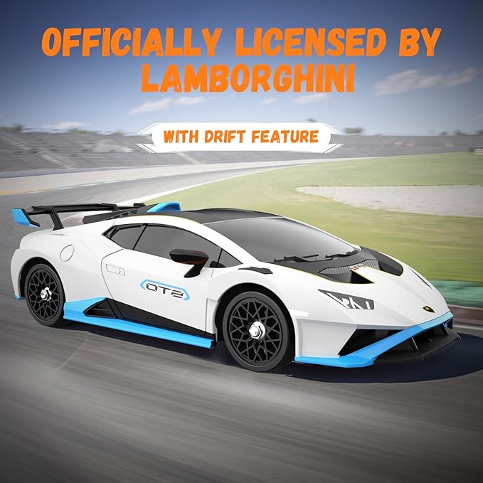 Lamborghini Remote Control Car, 1:18 Scale Official Licensed Lamborghini Toy Car, 2.4Ghz RC Drift Car Toys for Boys Age 6-8 4-6 8-12 Year Old Birthday Gift Ideas, Drift Race Cars (White)