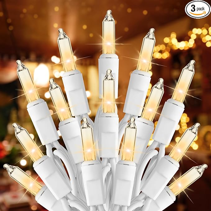 Brightown Clear Christmas String Lights, 3 Pack Each 100-Count 25ft Incandescent Bulb Mini Lights for Indoor Holiday Decor, Christmas Tree Garland Wedding Party Festival Decoration, White Wire