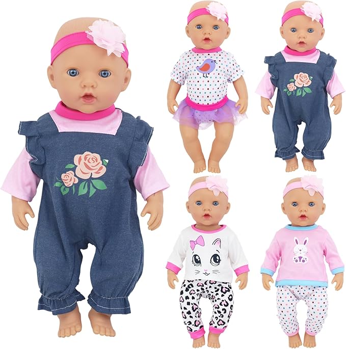 4 Sets Baby Doll Clothes for 14-18 Inch Dolls, 16 Inch Baby Doll Fashion Clothes Dresses and Accessories Outfits for New Born Baby Dolls(No Doll)