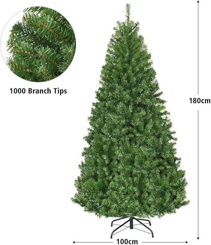 COSTWAY 6 FT Pre-lit Christmas Tree, Artificial Xmas Tree with 350 Warm White & Multicolored Lights, 11 Modes, 1000 Branch Tips, Metal Support, Holiday Decoration Fake Tree for Home, Office, Party