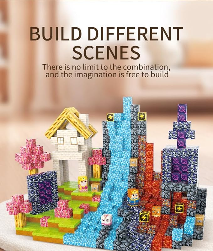 Magnetic Blocks, 84-Piece 0.8in Build Prince&Princess Magnet Game Set, Stacking Building Blocks Cubes Magnets for Kids, STEM Sensory Creative Toys Games for Toddler Boys & Girls