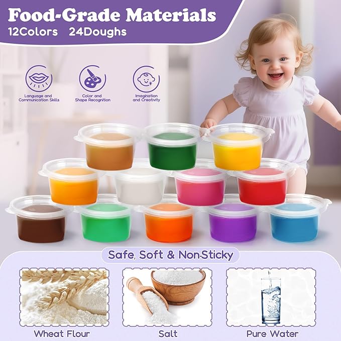 60 PCS 3 in 1 Dough Sets for Kids Ages 3-4-8, Art Crafts Dough Tools Kit, Unicorn Hair Stylist, Ice Cream Playset Hamburger Maker Machine, Kitchen Creations Food Play Toys Boys Girls