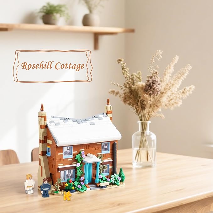 The Holiday Christmas Building Set, Rosehill Cottage Village Compatible with Lego – Cozy Winter House with Figures & Dog, Creative Display Gift for Adults, Kids & Movie Fans (841PCS)