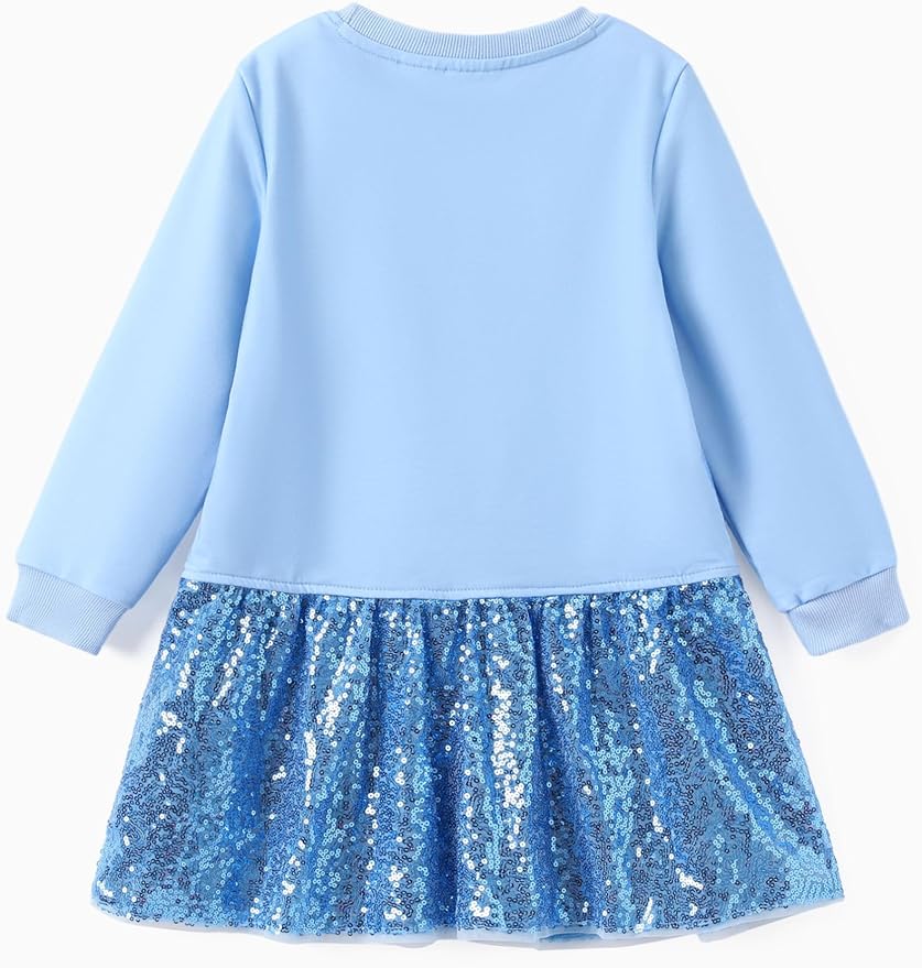 Disney Stitch Minnie Elsa Princess Sweatshirt Dress Toddler Girl Sequin Long Sleeve Pullover Clothes Fall Outfit 2-9 Years
