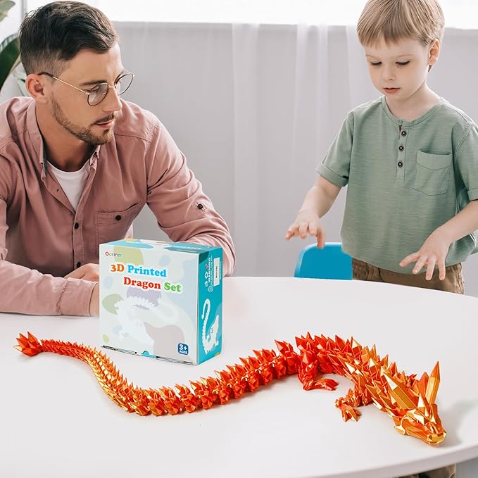 30'' 3D Printed Dragon - 3D Printed Toys, Articulated Crystal Dragon Large Rainbow Animal Fidget Toy, Decor Huge Dragons Collectible Figurines(Red Gold,30inch)