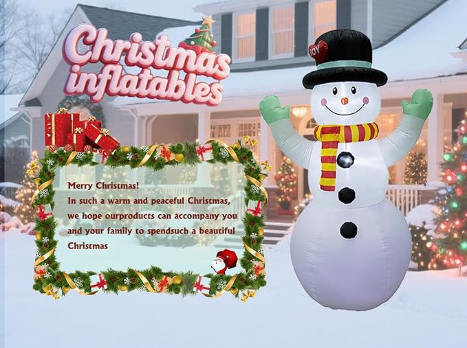 8FT Inflatable Snowman Outdoor Christmas Decoration - Blow Up Snowman with Built-in LED Lights for Garden Lawn