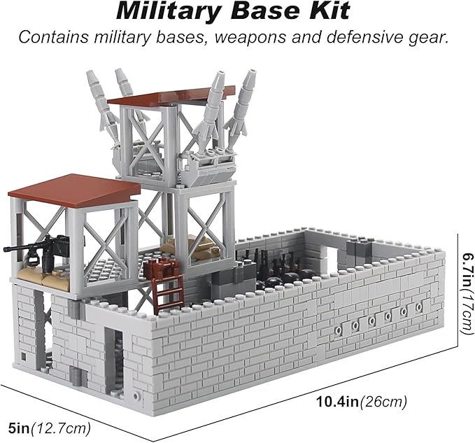 Military Base Building Bricks Set 389 Pieces Armory Defense Guard Tower Guns Army Weapons SWAT Gear Accessories for Soldier Figures Building Block Toy Compatible with Major Brands